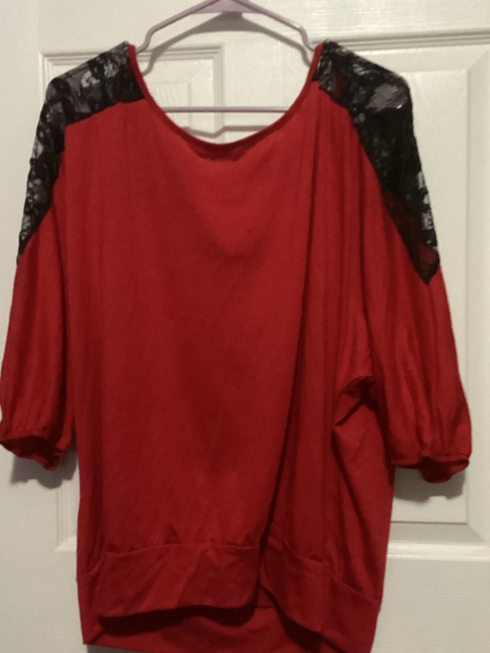 Forever 21 Red Top with Black Lace Shoulder Accents